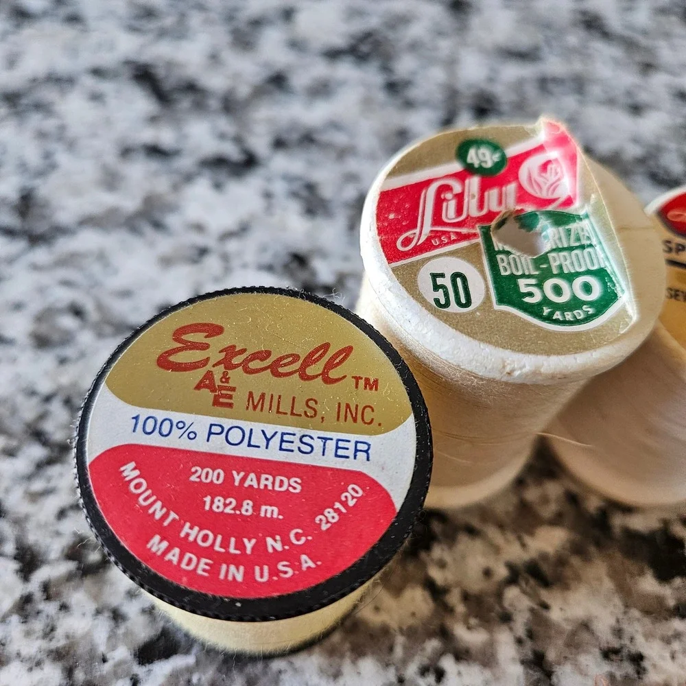 Lily Excell Vintage Assorted Sewing Thread Lot of 6 Multi Spun Polyester Spools